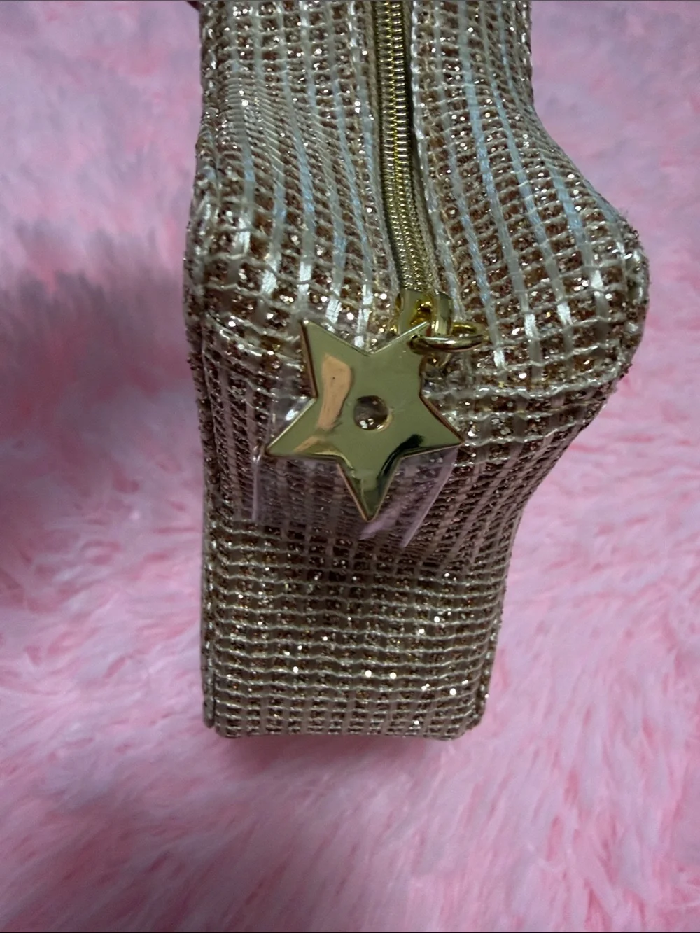 Christian Dior Star Shaped Glitter Gold Zip Around Make Up Case
